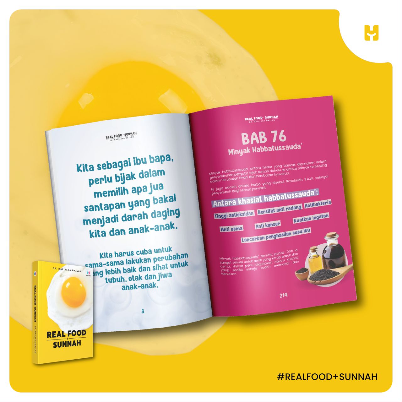 Buku Real Food Plus Sunnah | Makanan Nutrisi Baby Kanak-Kanak Organic Sihat Kuat Cerdas